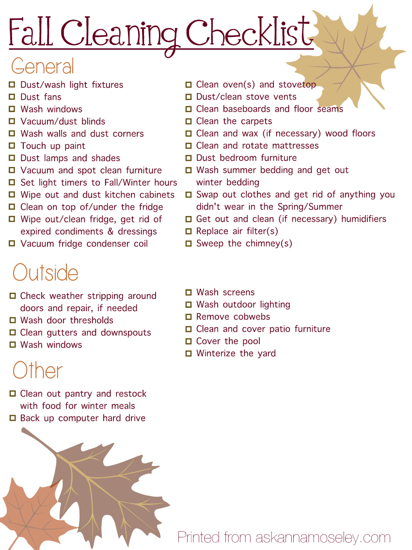 Fall Cleaning Checklist & FREE Printable